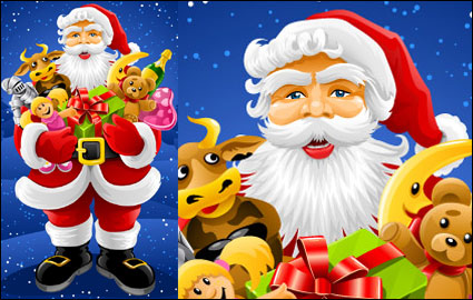 Santa Claus, Teddybären, Spielzeug-Rinder, Champagner, Geschenke, Weihnachten hat