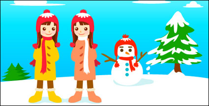 Schneemann und dem kleinen Mädchen Vektor