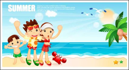Cartoon Jungen und Mädchen Badeort Vector