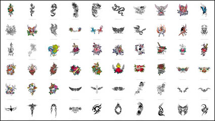 Schwerter, Drachen, Schmetterlinge, Rosen, Kreuze, Phoenix, Adler, Totem Vektor