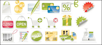 Stifte, Bankkarten, Kreditkarten, geschlossen offen, Barcodes, Registrierkasse Vector