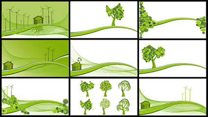 Windkraft, Verringerung der Emissionen, Bäume, Hgel Vektor-Material