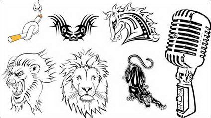 Totem, Tätowierungen, Zigaretten, Pferd, Löwenkopf, Leoparden Vektor