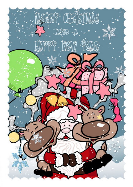 Handgemalte Weihnachtsmann, Geschenke, Vektor