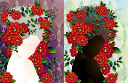 Frau mit Blumen, Vektor-Material-4