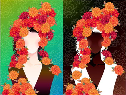 Frau mit Blumen, Vektor-Material-2