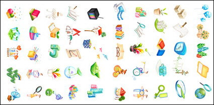Ballons, Blöcke, Geschenke, Bleistifte, Sthle, Uhren, Schlssel, Zauberstab, Lotus-, Saatgut-Symbol