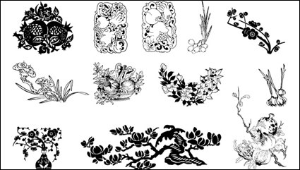 Plum, Granatäpfel, Magnolia Vektor