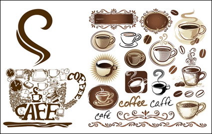 Kaffeekanne, Kaffeetassen, Kaffeebohnen, ein Caf eingerichtet Vektor