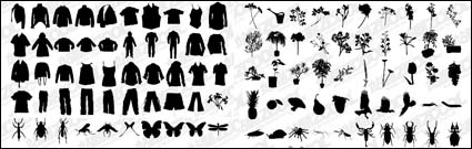 T-Shirt, Hosen, Blumen, Pflanzen, Insekten Vektor-Material