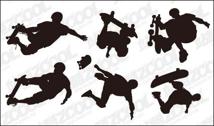 6 Skateboard-Action-Figuren Vektor Material