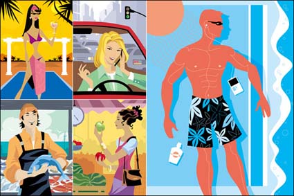 Urlaub, Autofahren, Einkaufen, den Verkauf von Fischen Vektor