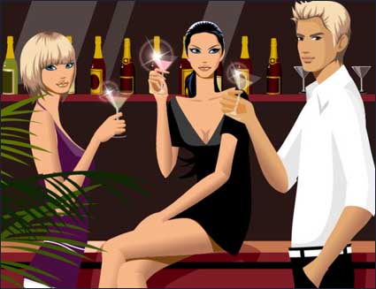 Bar casual Versammlung von Männern und Frauen trinken Alkohol