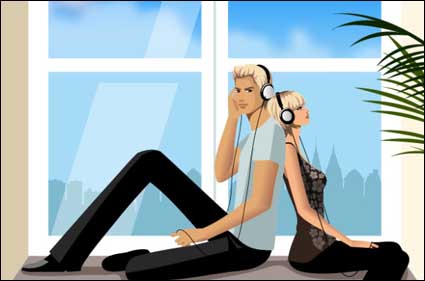Vector Männern und Frauen Rcken an Rcken Mode Fenster Material