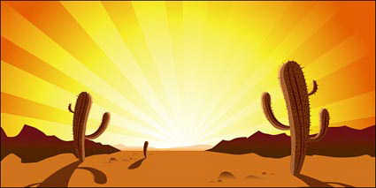 Cactus, Sonnenuntergang, Wste, heiße Vektor