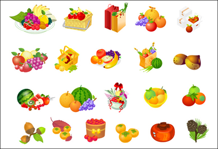 Obstkorb, Haselnuss, persimmon Vektor
