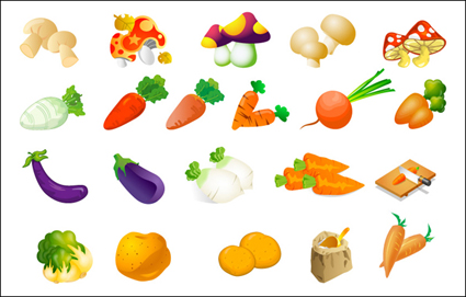 Vector Gemse - Kohl, Kartoffeln, Reis, Auberginen und Pilze Rettich