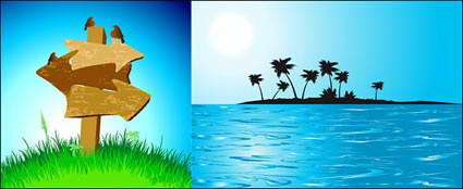 Kokospalme und Sea Island Wegweiser Vector