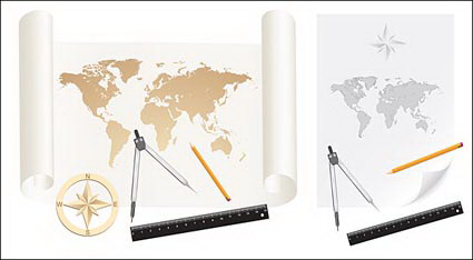 Karten-, Vektor-Material, Papier, Papierrollen, die Weltkarte