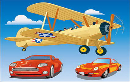 Vehicle Vector Material: Propellerflugzeuge und Sport Auto